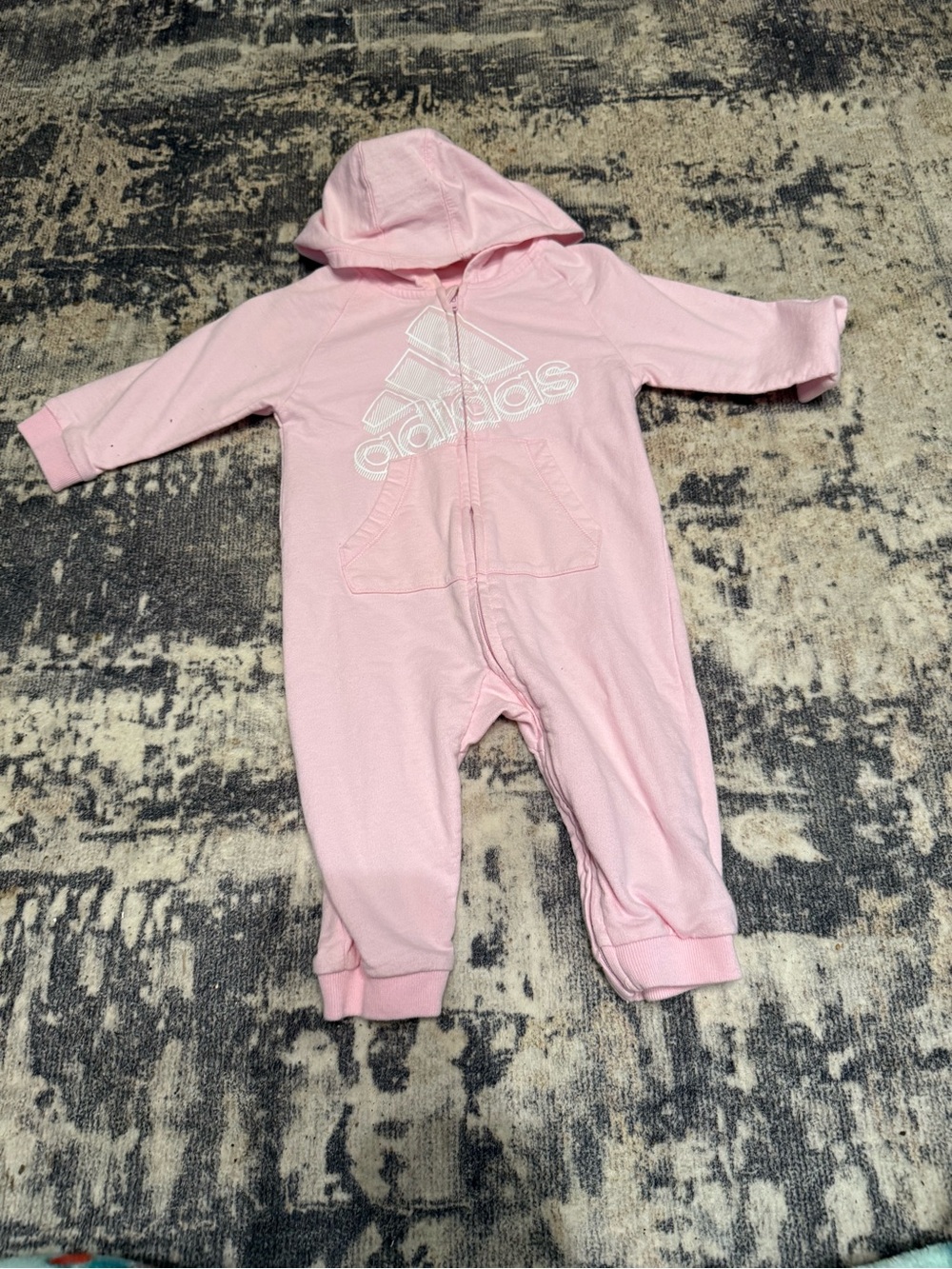 adidas Light Pink Hooded Baby One-Piece with Logo